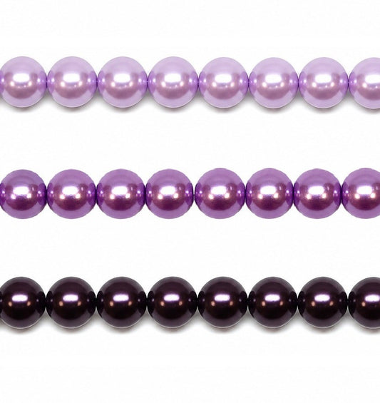 Purple Round Glass Pearl Beads -  6mm, 8mm