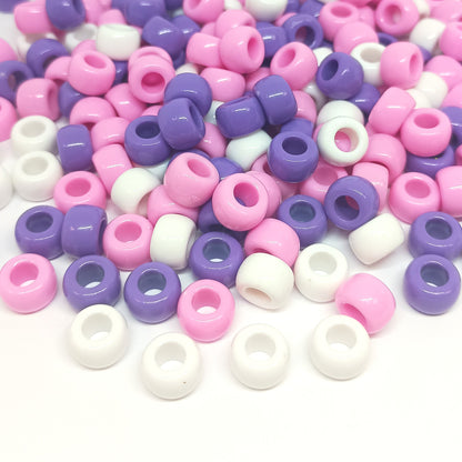 9x6mm Opaque Pony Beads - Pink, Purple and White