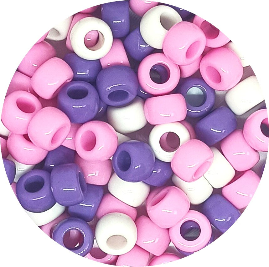 9x6mm Opaque Pony Beads - Pink, Purple and White