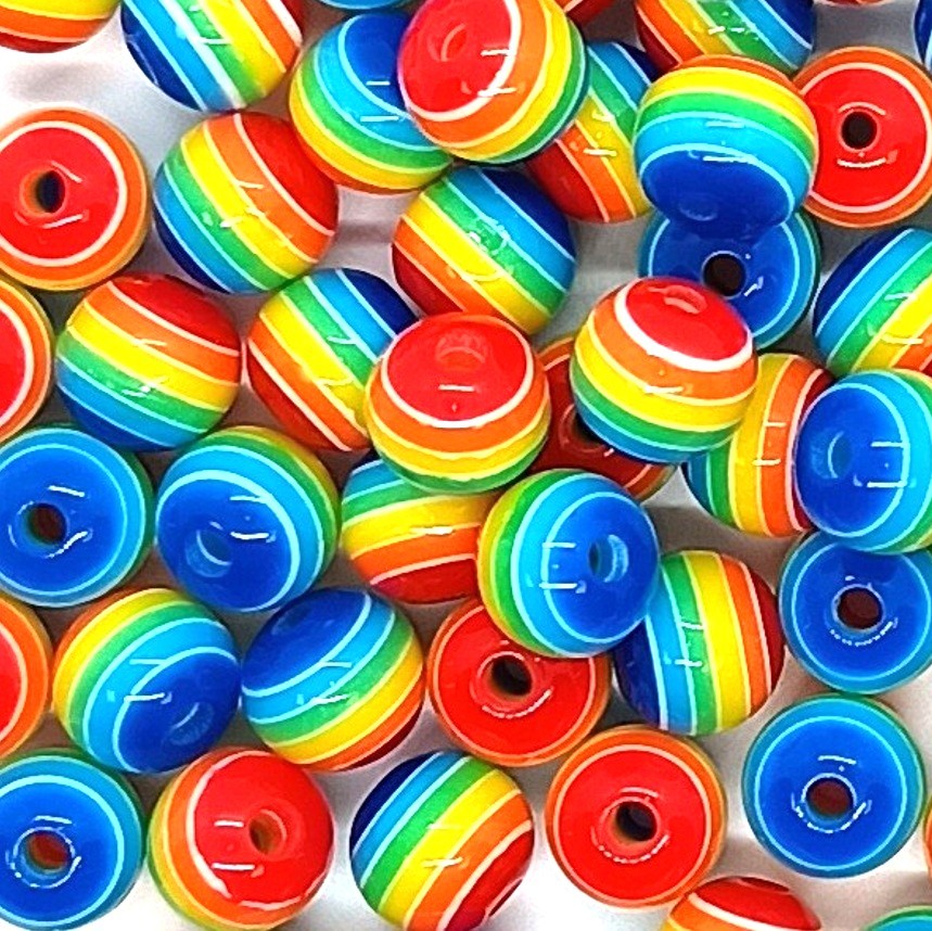 8mm Solid Colour Striped Round Resin Beads