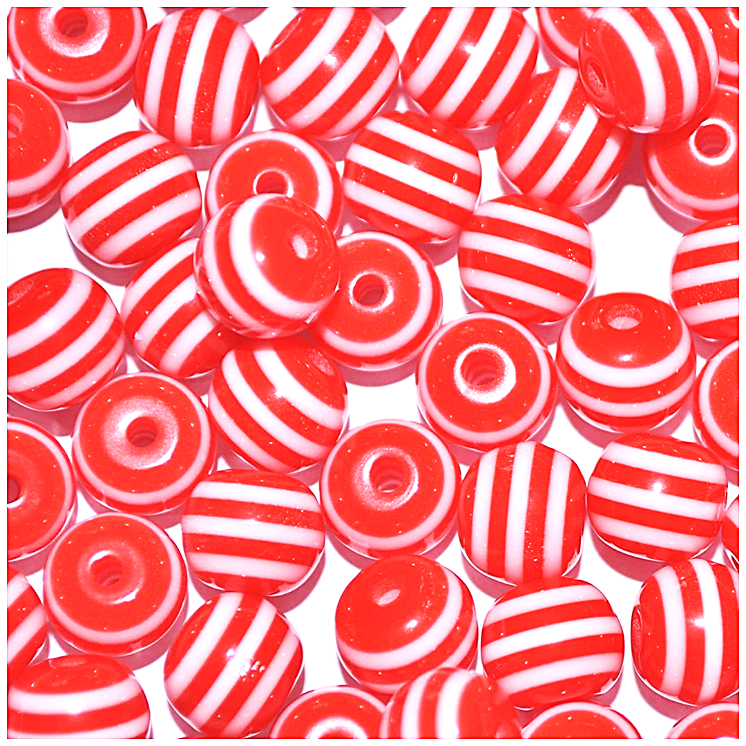 8mm Solid Colour Striped Round Resin Beads