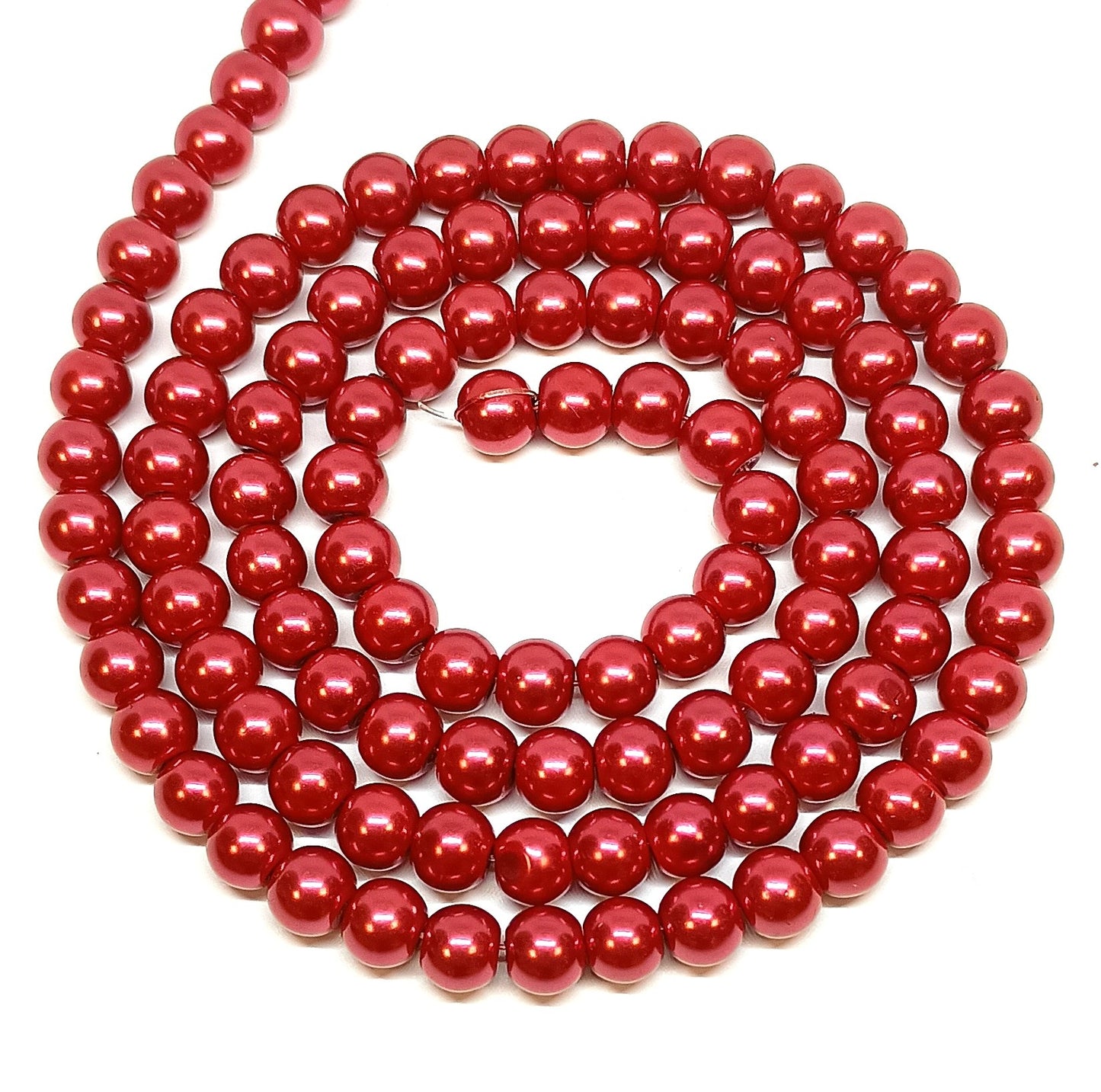 Red and Yellow Round Glass Pearl Beads -  6mm, 8mm