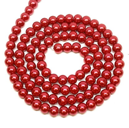 Red and Yellow Round Glass Pearl Beads -  6mm, 8mm