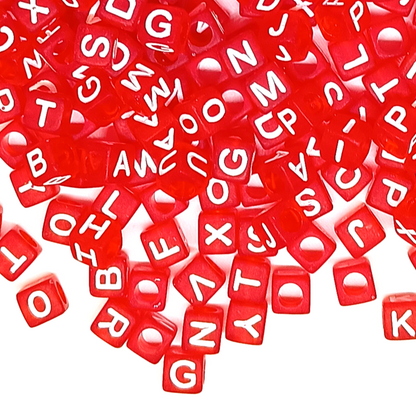 6mm Translucent Cube Acrylic Alphabet Beads - Red