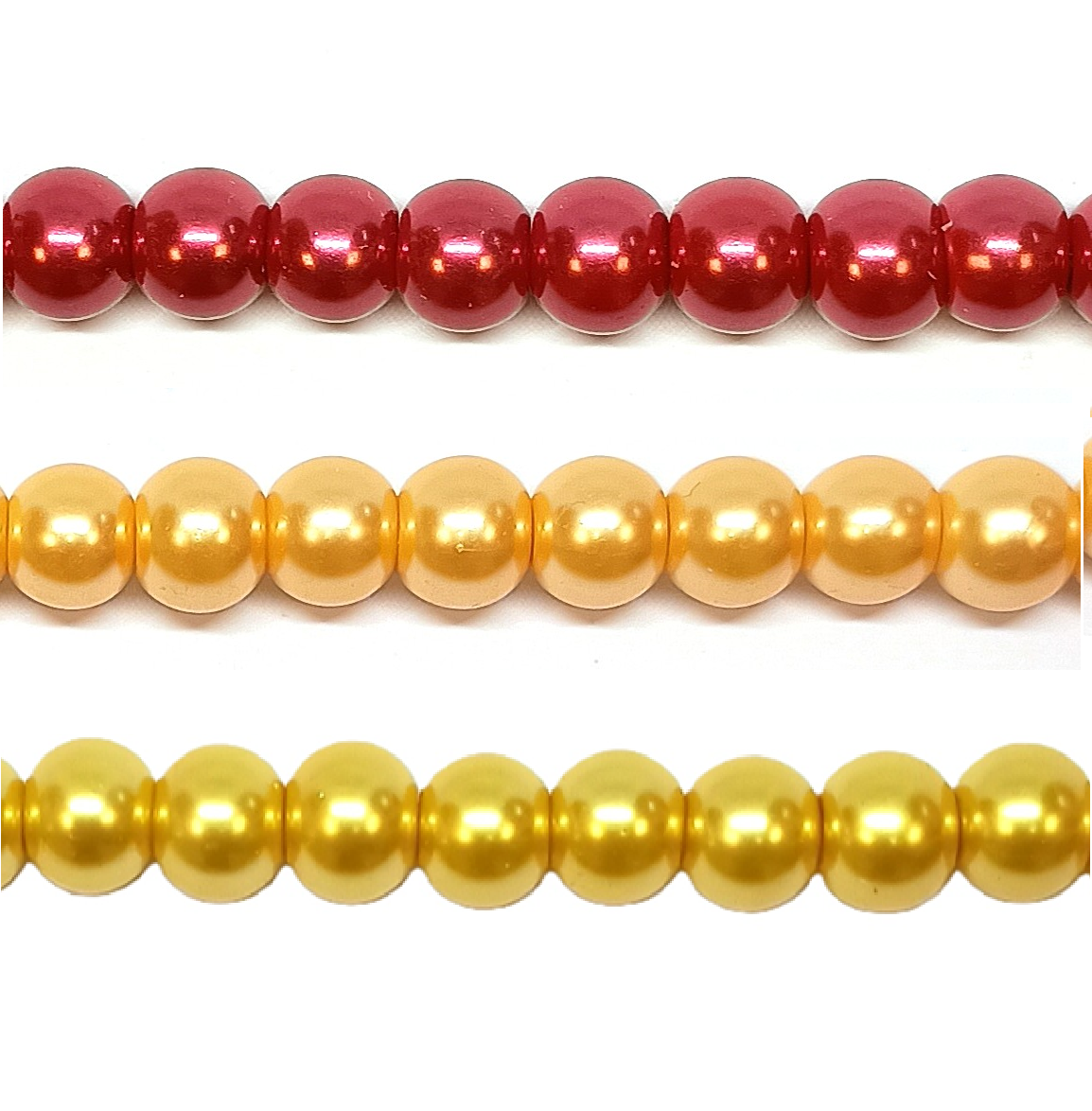 Red and Yellow Round Glass Pearl Beads -  6mm, 8mm