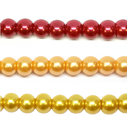 Red and Yellow Round Glass Pearl Beads -  6mm, 8mm