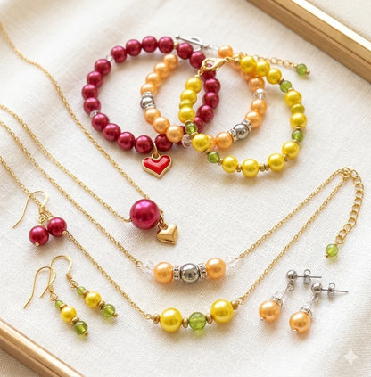 Red and Yellow Round Glass Pearl Beads -  6mm, 8mm