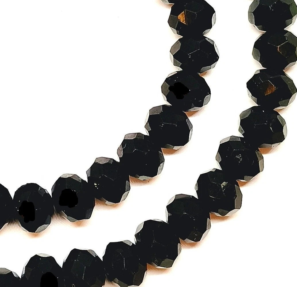 Black Faceted Crystal Rondelle Beads