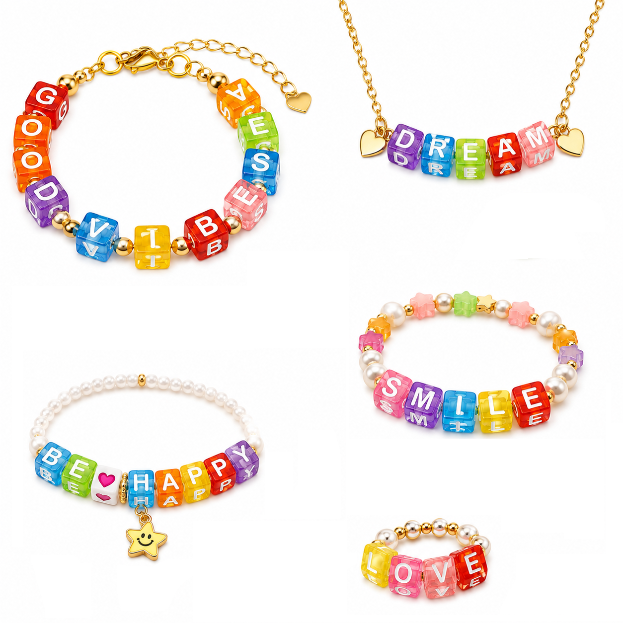 6mm Transparent Cube Acrylic Alphabet Beads - Pink E