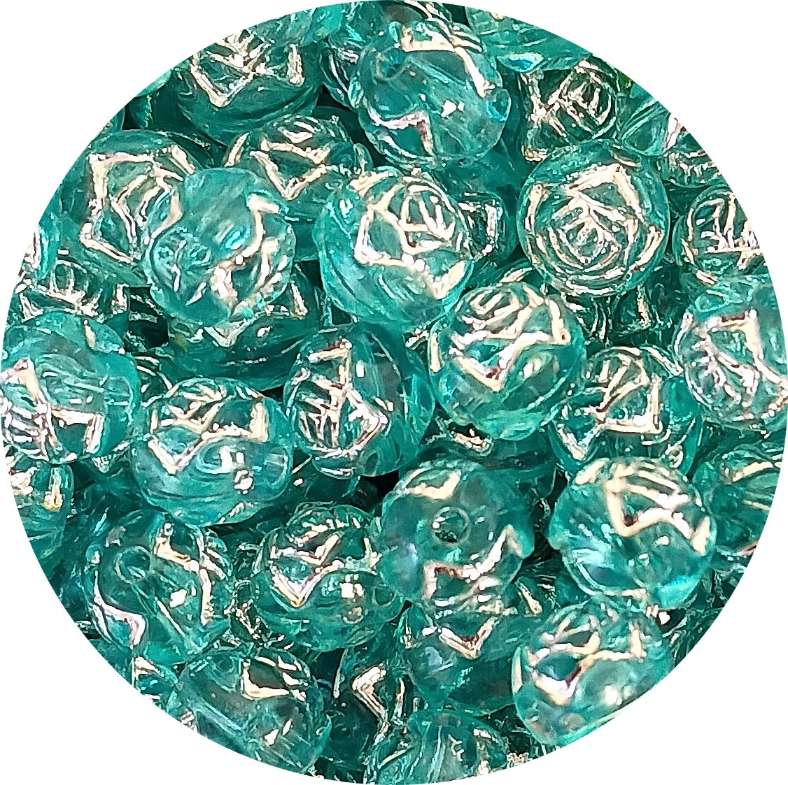 8mm Round Rose Acrylic Beads with Silver Detail - Blue