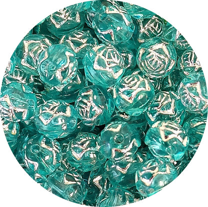8mm Round Rose Acrylic Beads with Silver Detail - Blue