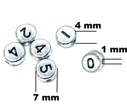 7mm Silver Round Numbers Beads