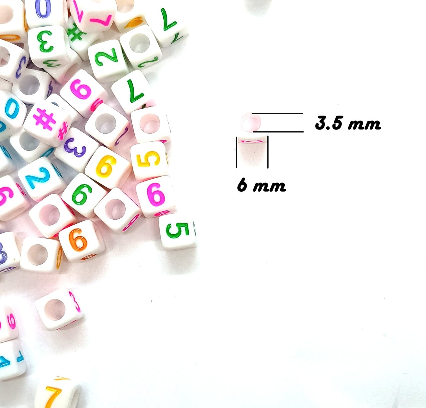 6mm White Cube Numbers Beads Colourful Numbers