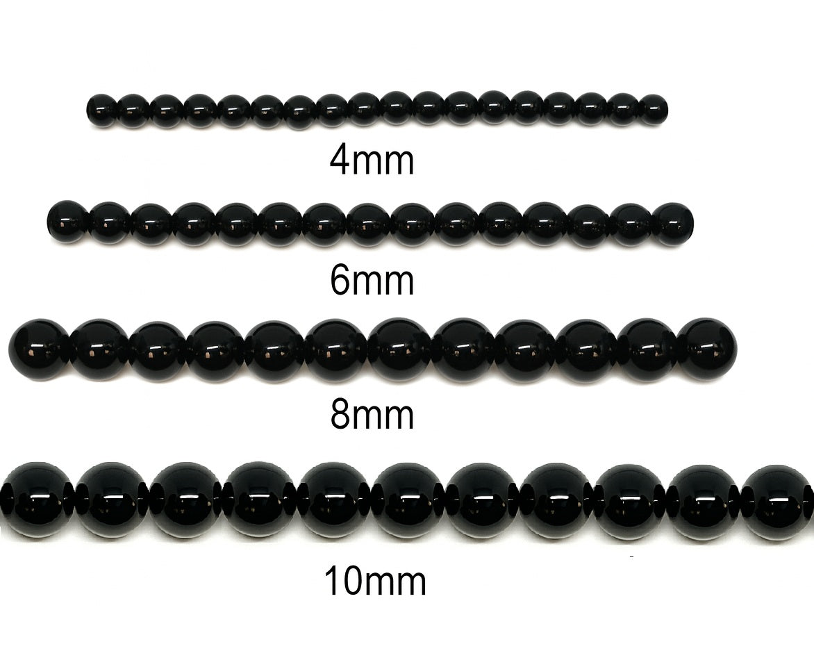 Black Round Glass Pearl Beads - 4mm, 6mm, 8mm
