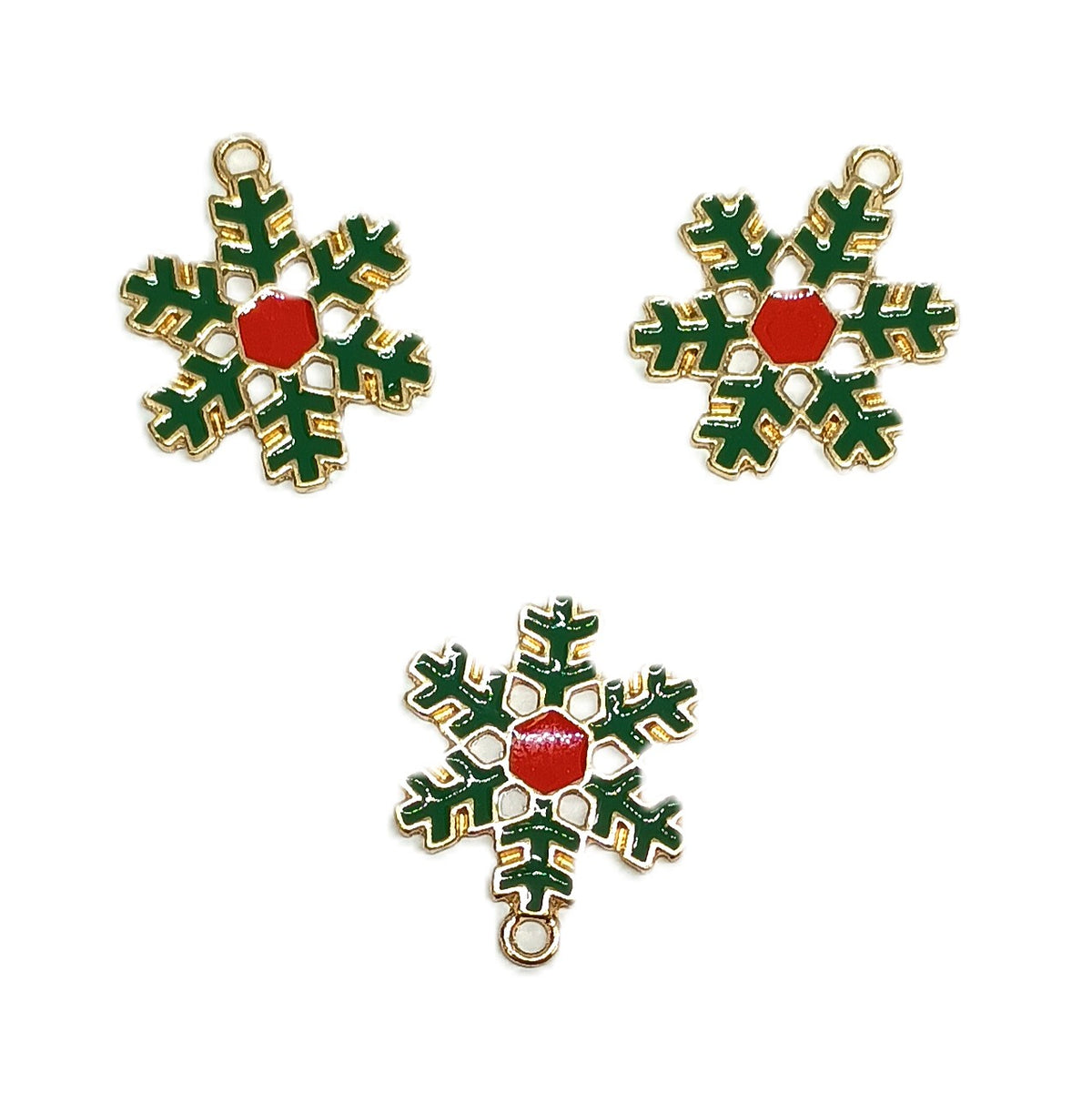 Christmas Metal Pendant beads Enamel Festive Charms - Snow Flake