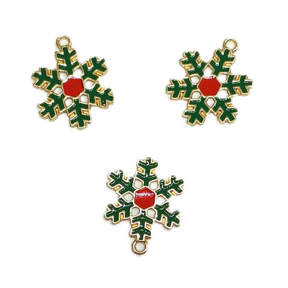 Christmas Metal Pendant beads Enamel Festive Charms - Snow Flake