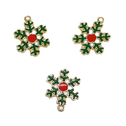 Christmas Metal Pendant beads Enamel Festive Charms - Snow Flake