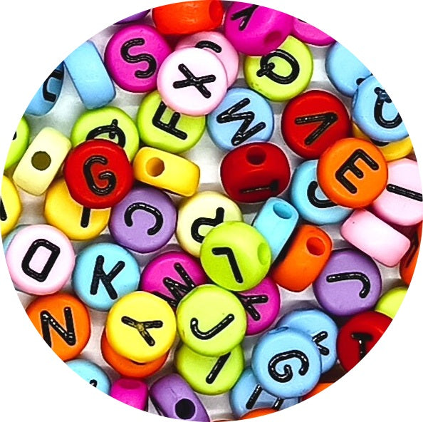 7mm Flat Round Acrylic Alphabet Beads - Multicoloured