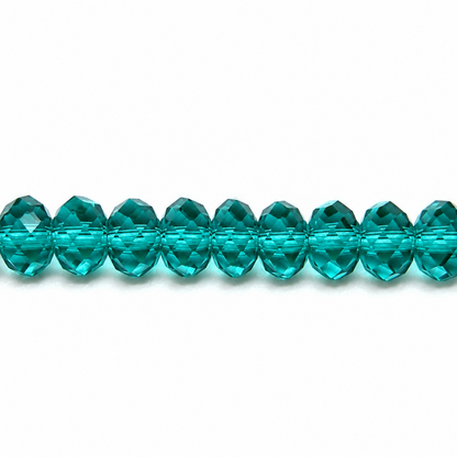 Teal Faceted Crystal Rondelle Beads - 8mm