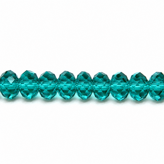 Teal Faceted Crystal Rondelle Beads - 8mm