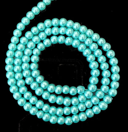 Blue Round Glass Pearl Beads -  6mm, 8mm