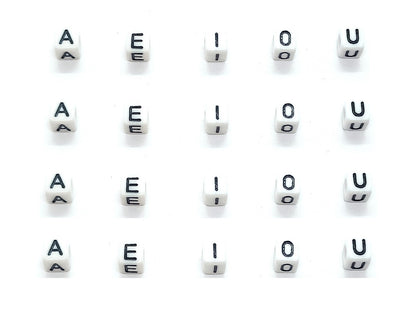 6mm Cube White Alphabet Beads
