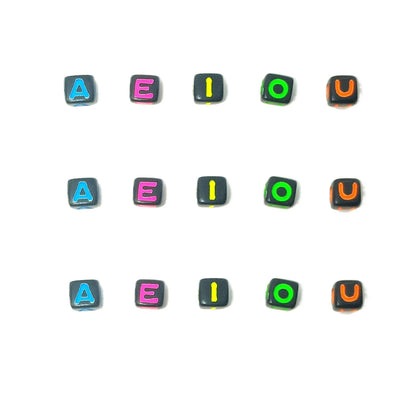 7mm Black Cube Acrylic Alphabet Beads - Colourful A - Z Single Letters