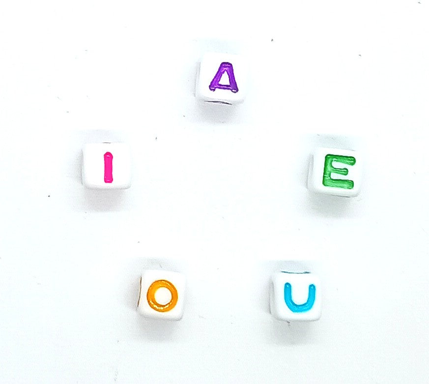 7mm White Cube Acrylic Alphabet Beads - Colourful Single Letters