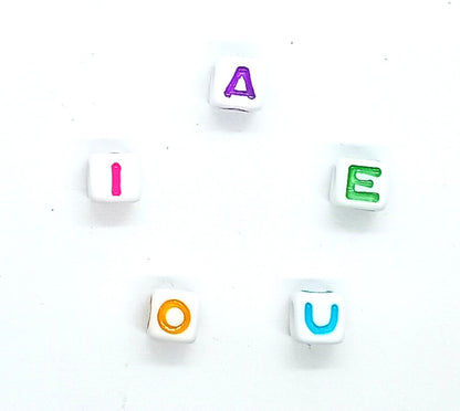 7mm White Cube Acrylic Alphabet Beads - Colourful Single Letters