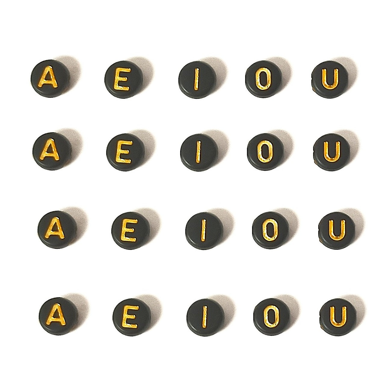 7x4mm Black Flat Round Acrylic Alphabet Beads - Gold Single & Mixed Letters