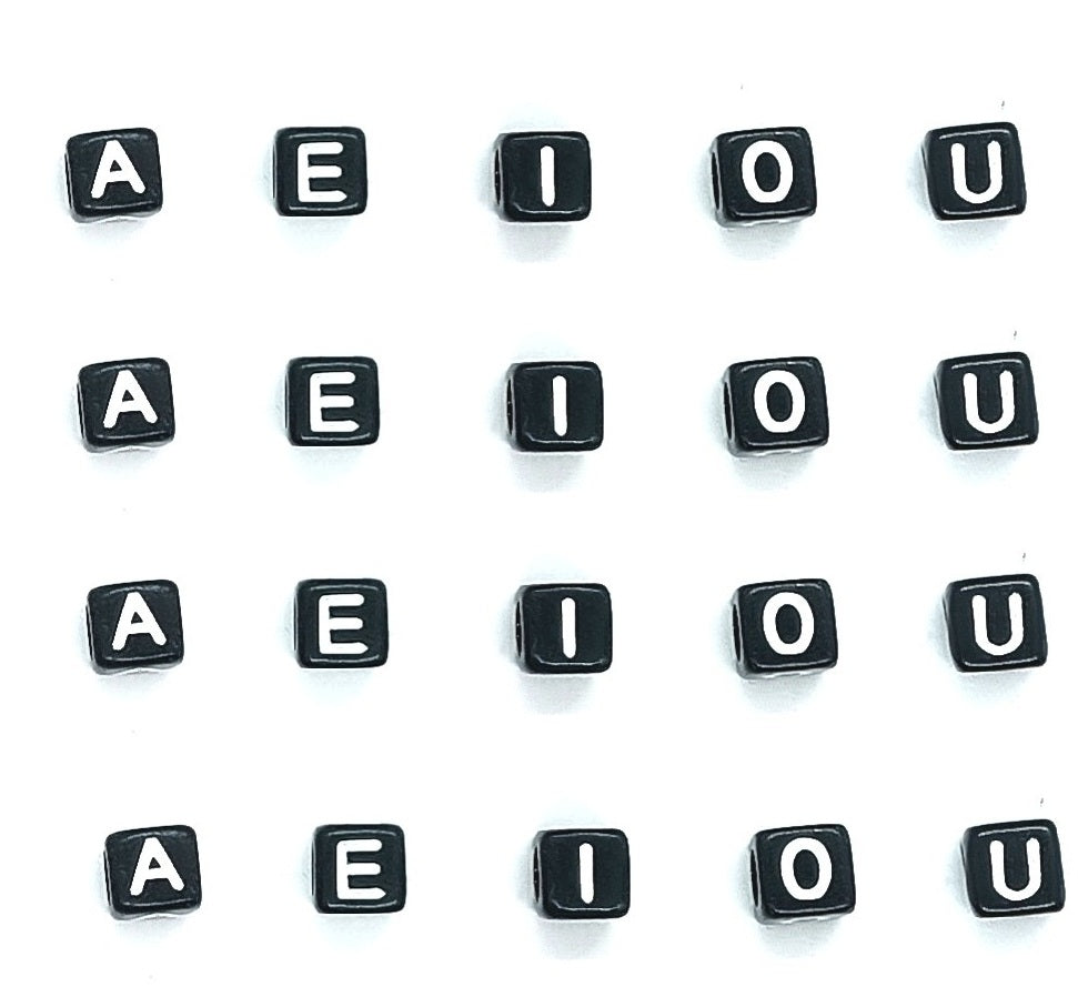 6mm Black Cube Acrylic Alphabet Beads - Single & Mixed Letters