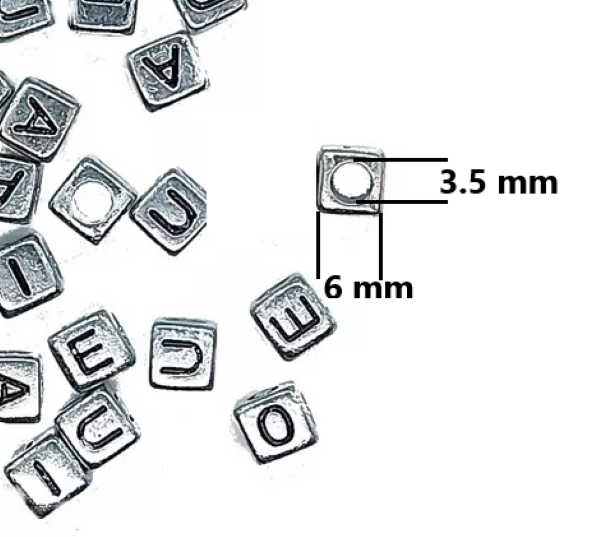 6mm Silver Cube Acrylic Alphabet Beads - Single & Mixed Letters