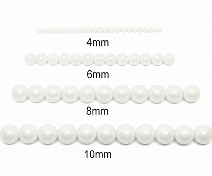 White Round Glass Pearl Beads - 4mm, 6mm, 8mm, 10mm