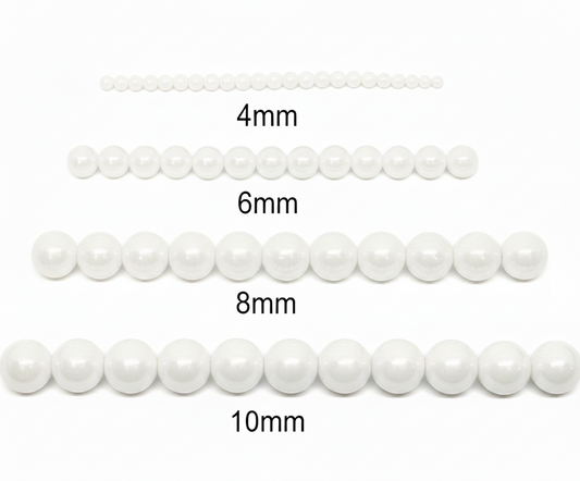 White Round Glass Pearl Beads - 4mm, 6mm, 8mm, 10mm