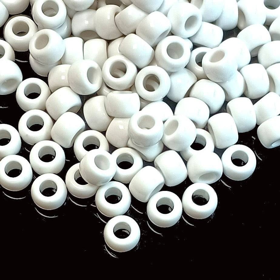 9x6mm opaque Pony Beads - White