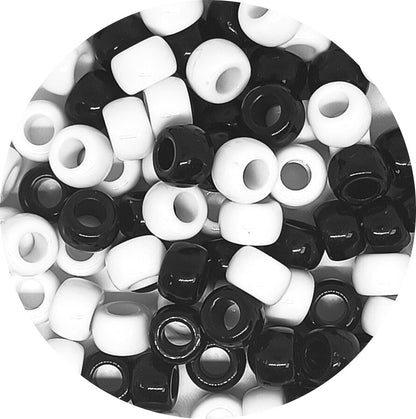 9x6mm Opaque Pony Beads - White and Black