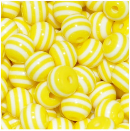 8mm Solid Colour Striped Round Resin Beads