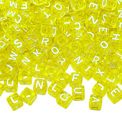 6mm White Cube Acrylic Alphabet Beads - Yellow