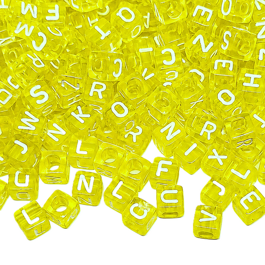 6mm White Cube Acrylic Alphabet Beads - Yellow