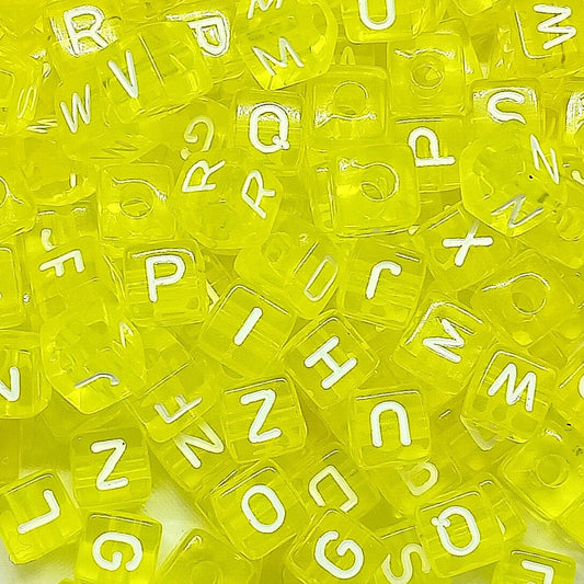 10mm Transparent Cube Acrylic Alphabet Beads - Yellow
