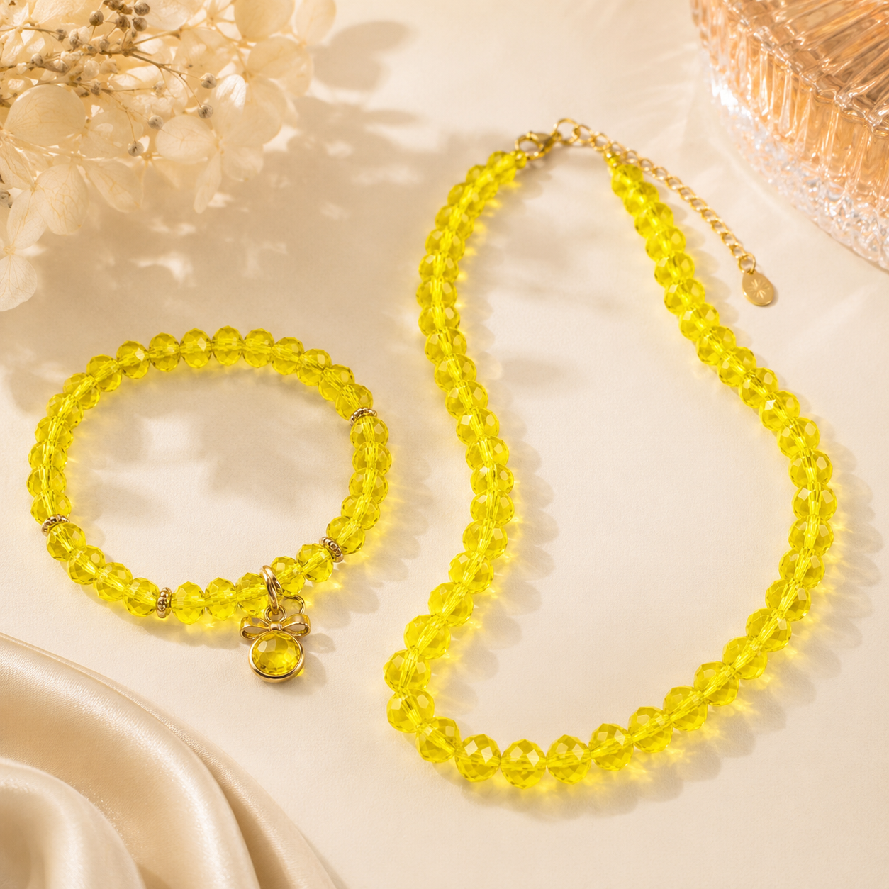 Yellow Faceted Crystal Rondelle Beads - 8mm, 10mm