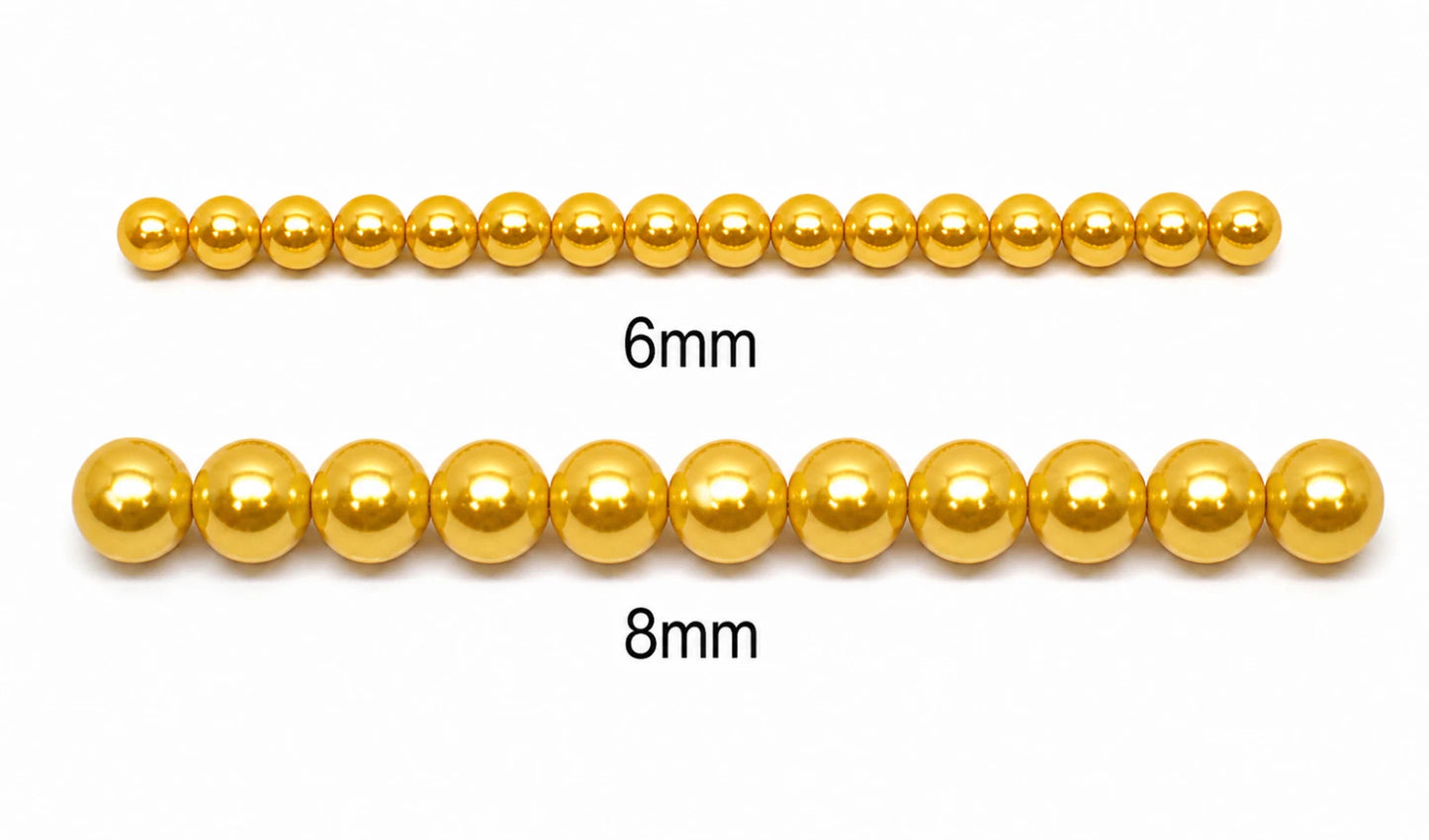 Red and Yellow Round Glass Pearl Beads -  6mm, 8mm